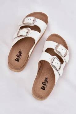 Best Lee Cooper Klapki Damskie Platformie Z Klamrami LCW-25-35-3496L Białe