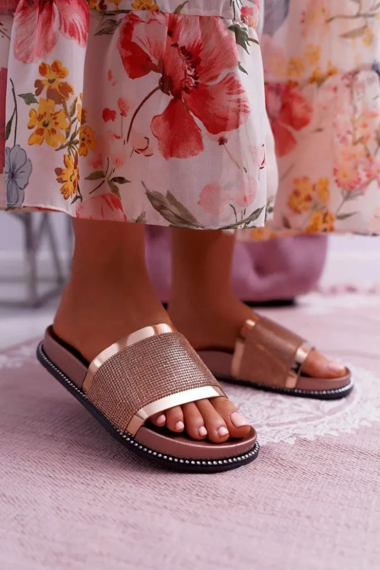 Discount Boto Klapki Damskie Profilowane Z Cyrkoniami Champagne Rentre