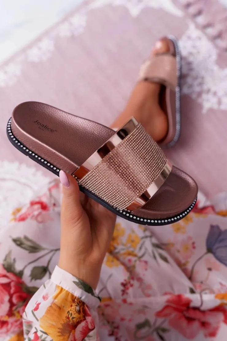 Discount Boto Klapki Damskie Profilowane Z Cyrkoniami Champagne Rentre