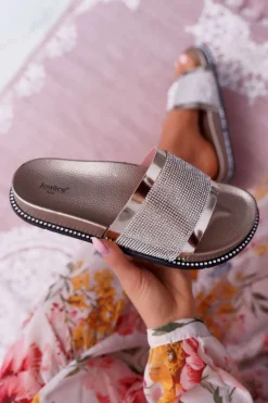 Damskie Boto Klapki Damskie Profilowane Z Cyrkoniami Złote Rentre