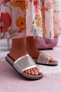 Damskie Boto Klapki Damskie Profilowane Z Cyrkoniami Złote Rentre