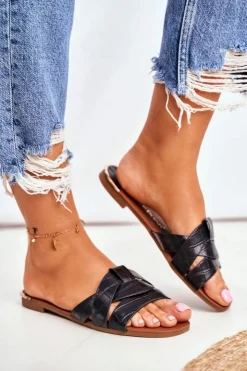 Damskie Boto Klapki Damskie Skóra Węża Czarne Chance