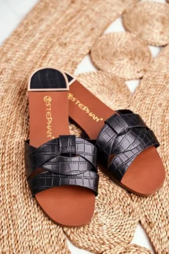 Damskie Boto Klapki Damskie Skóra Węża Czarne Chance