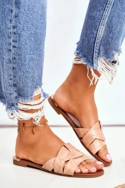 Boto Klapki Damskie Klasyczne*Klapki Damskie Skóra Węża Różowe Chance