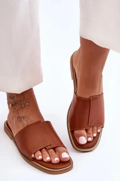 Best Boto Klapki Damskie Skórzane Camel Harmony