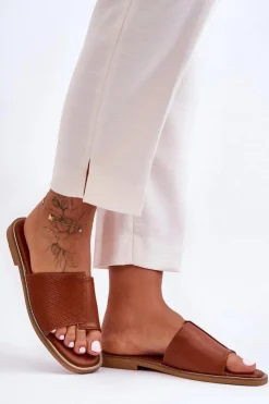 Best Boto Klapki Damskie Skórzane Camel Harmony