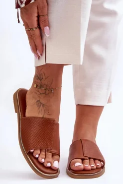 Best Boto Klapki Damskie Skórzane Camel Harmony