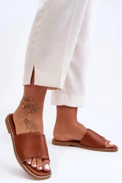 Best Boto Klapki Damskie Skórzane Camel Harmony