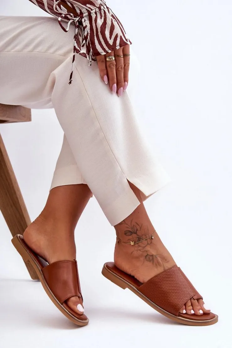 Best Boto Klapki Damskie Skórzane Camel Harmony