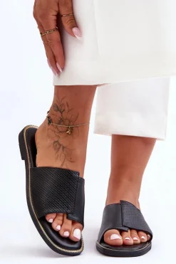 Damskie Boto Klapki Damskie Skórzane Czarne Harmony