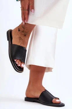 Damskie Boto Klapki Damskie Skórzane Czarne Harmony