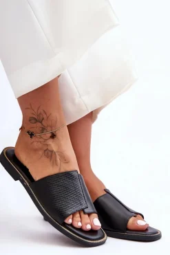 Damskie Boto Klapki Damskie Skórzane Czarne Harmony