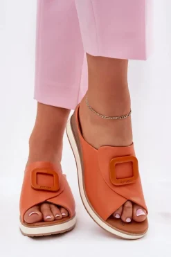 Artiker Klapki Na Koturnie|Klapki Damskie Klasyczne*Klapki Damskie Skórzane Na Koturnie 56C2149 Pomarańczowe