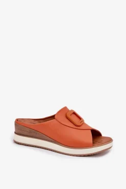 Artiker Klapki Na Koturnie|Klapki Damskie Klasyczne*Klapki Damskie Skórzane Na Koturnie 56C2149 Pomarańczowe