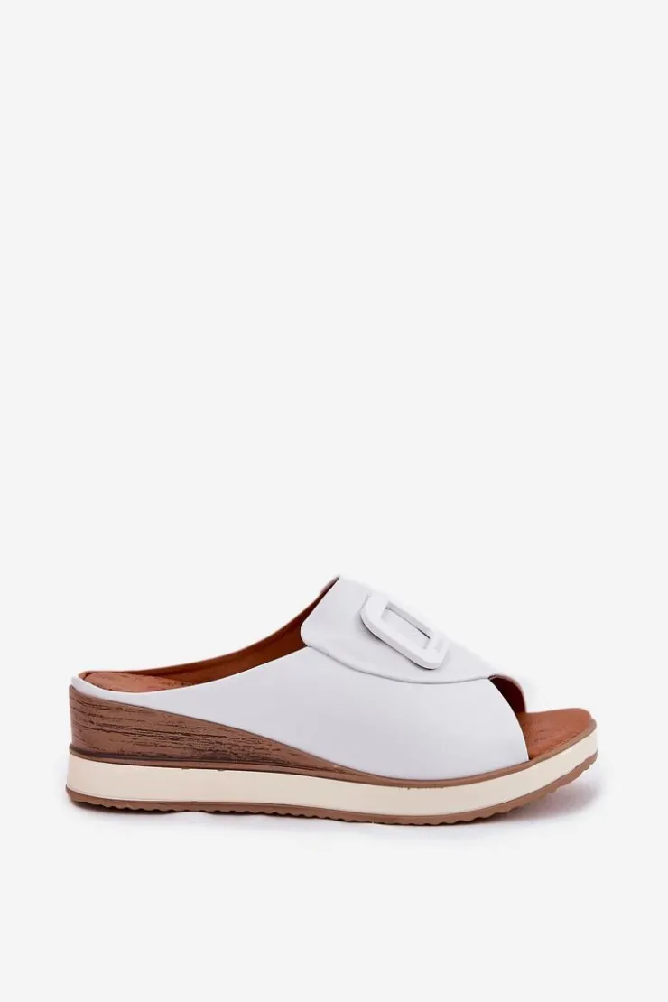 New Artiker Klapki Damskie Skórzane Na Koturnie 56C2144 Białe Biały