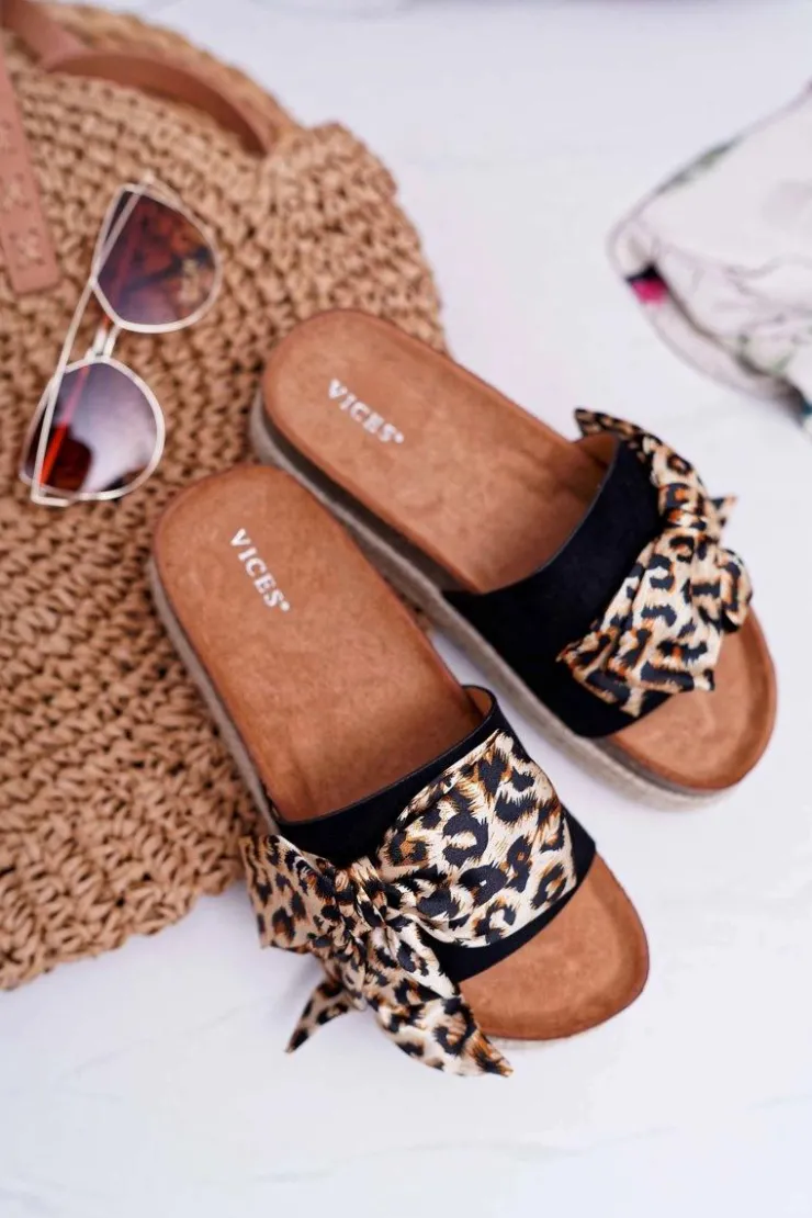 Damskie Boto Klapki Damskie Vices Czarne Leopard 6275