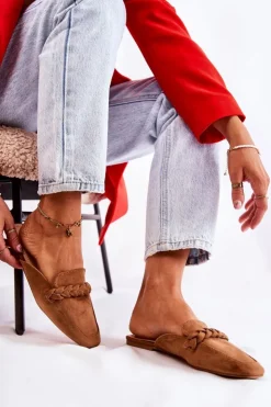 Damskie Boto Klapki Damskie Wsuwane Zamszowe Beżowe Olena