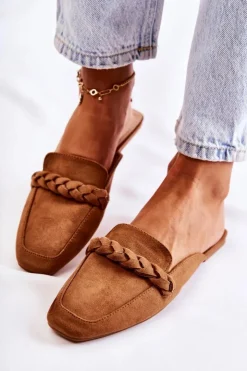 Damskie Boto Klapki Damskie Wsuwane Zamszowe Beżowe Olena