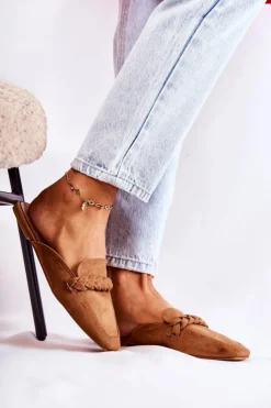 Damskie Boto Klapki Damskie Wsuwane Zamszowe Beżowe Olena