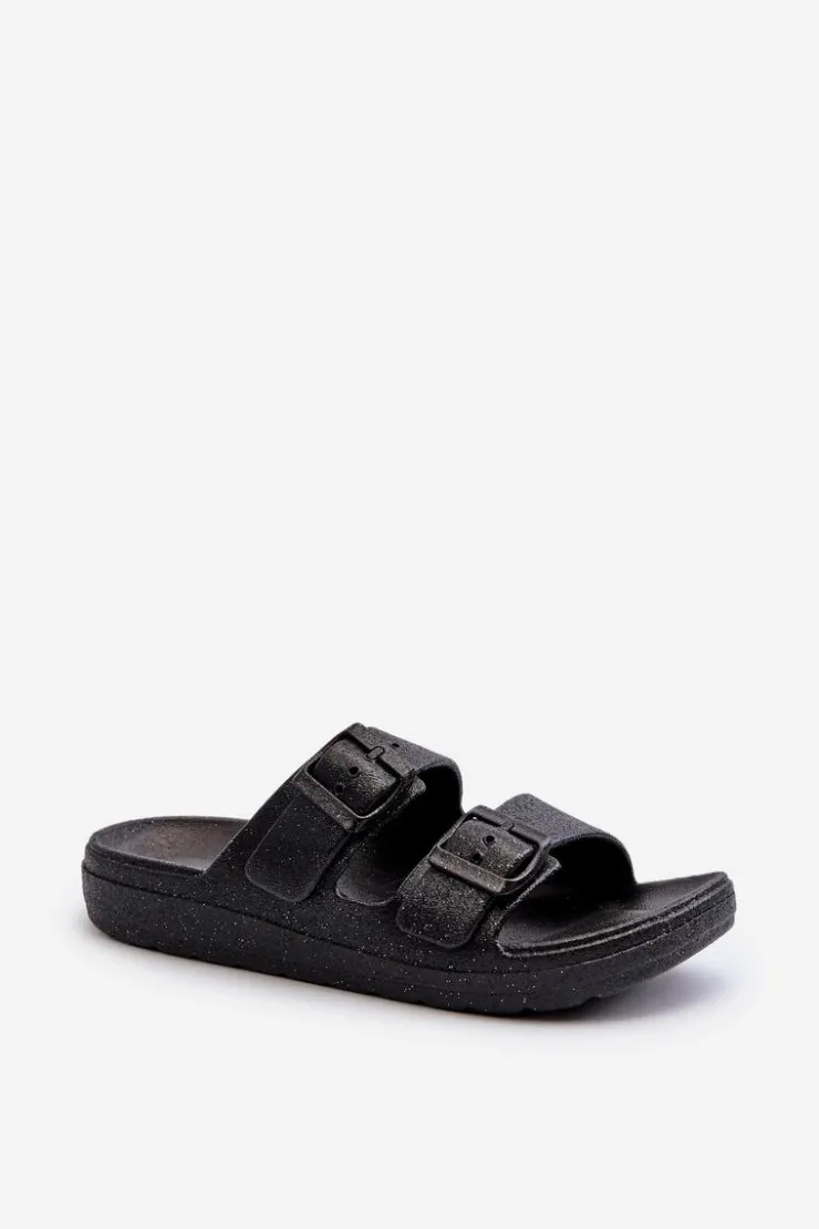 Damskie Boto Klapki Damskie Z Brokatem Czarne Brianella