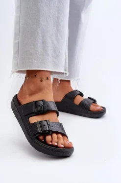 Damskie Boto Klapki Damskie Z Brokatem Czarne Brianella