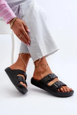 Damskie Boto Klapki Damskie Z Brokatem Czarne Brianella