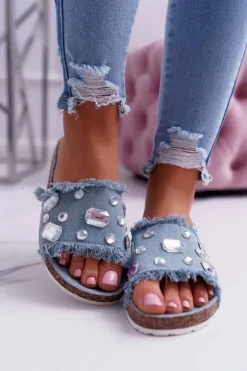 Boto Klapki Damskie Klasyczne*Klapki Damskie z Cyrkoniami Jeans Koko