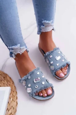 Boto Klapki Damskie Klasyczne*Klapki Damskie z Cyrkoniami Jeans Koko