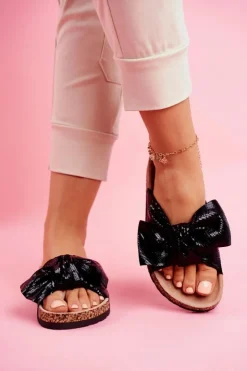 Evento Klapki Damskie Klasyczne*Klapki Damskie z Dużą Kokardą Czarne Lovely Time