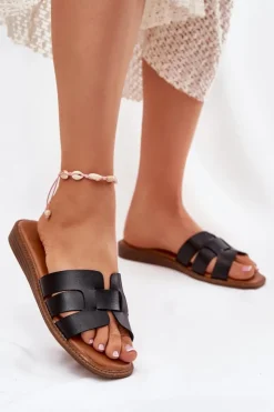 New Boto Klapki Damskie Z Eko Skóry Czarne Lisanoria