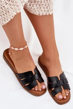 New Boto Klapki Damskie Z Eko Skóry Czarne Lisanoria