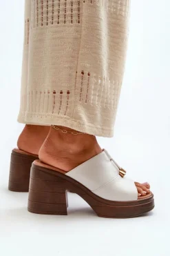 Discount Buty damskie Vinceza Klapki Damskie Z Eko Skóry Na Platformie I Klocku Białe Dafira