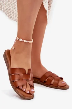 Boto Klapki Damskie Klasyczne*Klapki Damskie Z Eko Skóry Camel Lisanoria