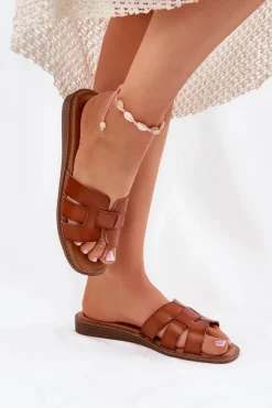 Boto Klapki Damskie Klasyczne*Klapki Damskie Z Eko Skóry Camel Lisanoria