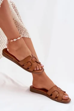 Damskie Boto Klapki Damskie Z Eko Skóry Brązowe Lisanoria