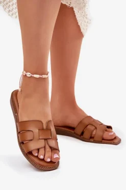 Damskie Boto Klapki Damskie Z Eko Skóry Brązowe Lisanoria