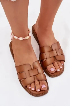 Damskie Boto Klapki Damskie Z Eko Skóry Brązowe Lisanoria