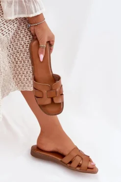 Damskie Boto Klapki Damskie Z Eko Skóry Brązowe Lisanoria