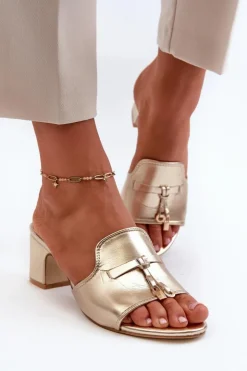 Damskie Boto Klapki Damskie Z Eko Skóry Na Obcasie Złote Jemenna