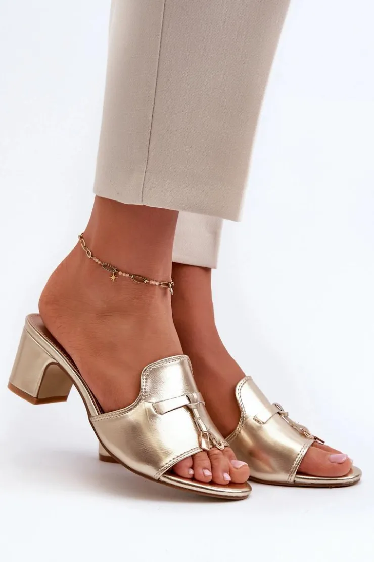 Damskie Boto Klapki Damskie Z Eko Skóry Na Obcasie Złote Jemenna