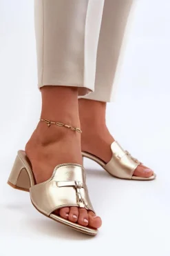 Damskie Boto Klapki Damskie Z Eko Skóry Na Obcasie Złote Jemenna