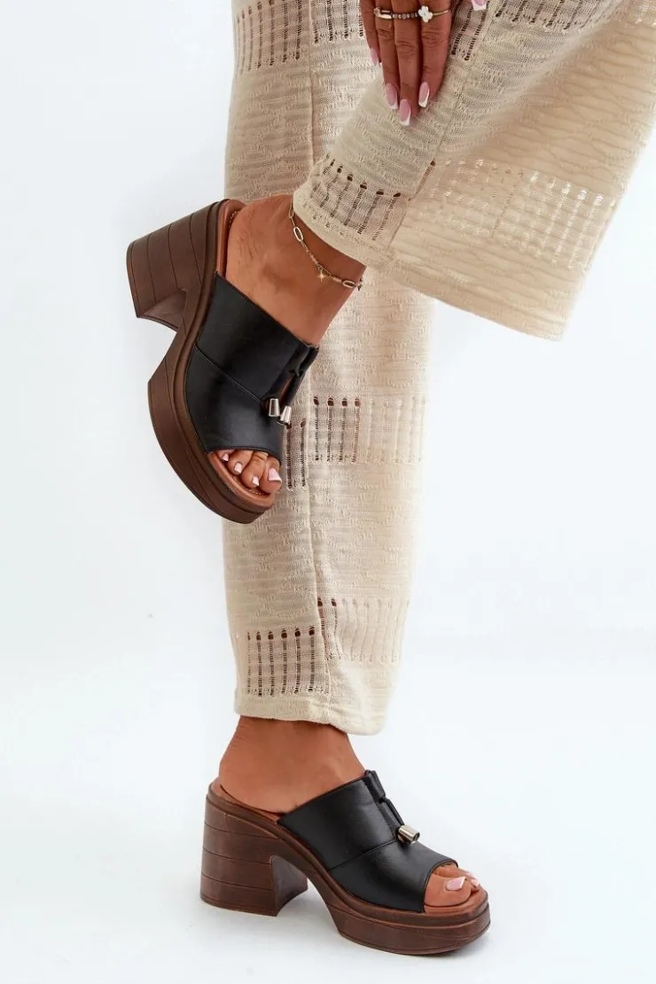 Damskie Buty damskie Vinceza Klapki Damskie Z Eko Skóry Na Platformie I Klocku Czarne Dafira