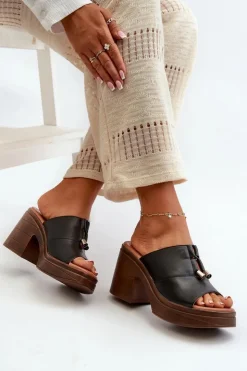 Damskie Buty damskie Vinceza Klapki Damskie Z Eko Skóry Na Platformie I Klocku Czarne Dafira