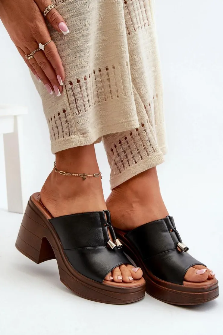 Damskie Buty damskie Vinceza Klapki Damskie Z Eko Skóry Na Platformie I Klocku Czarne Dafira