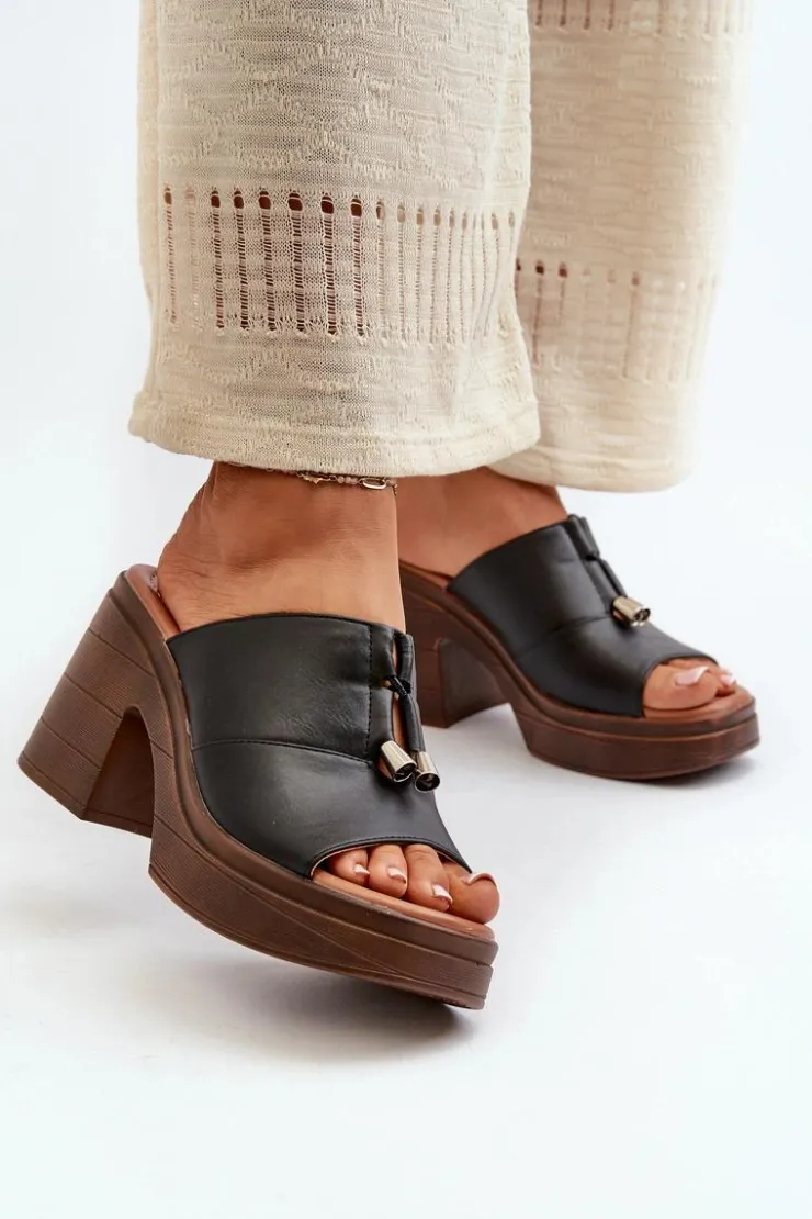 Damskie Buty damskie Vinceza Klapki Damskie Z Eko Skóry Na Platformie I Klocku Czarne Dafira