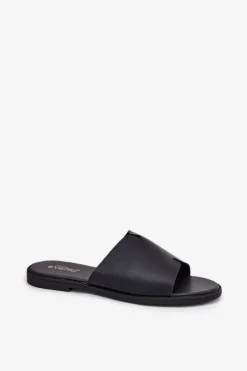 New Evento Klapki Damskie Z Eko Skóry Na Płaskim Obcasie Czarne Kalimira