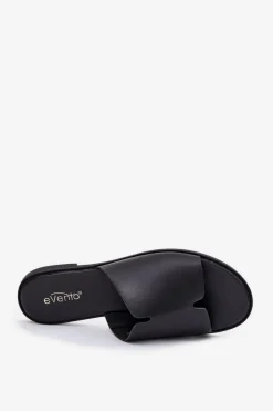 New Evento Klapki Damskie Z Eko Skóry Na Płaskim Obcasie Czarne Kalimira