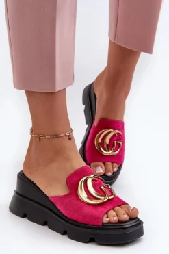 Buty damskie Vinceza Klapki Na Platformie|Klapki Damskie Klasyczne*Klapki Damskie Z Eko Zamszu Na Koturnie I Platformie Ze Złotą Ozdobą Vinceza 58295 Fuksja Różowy