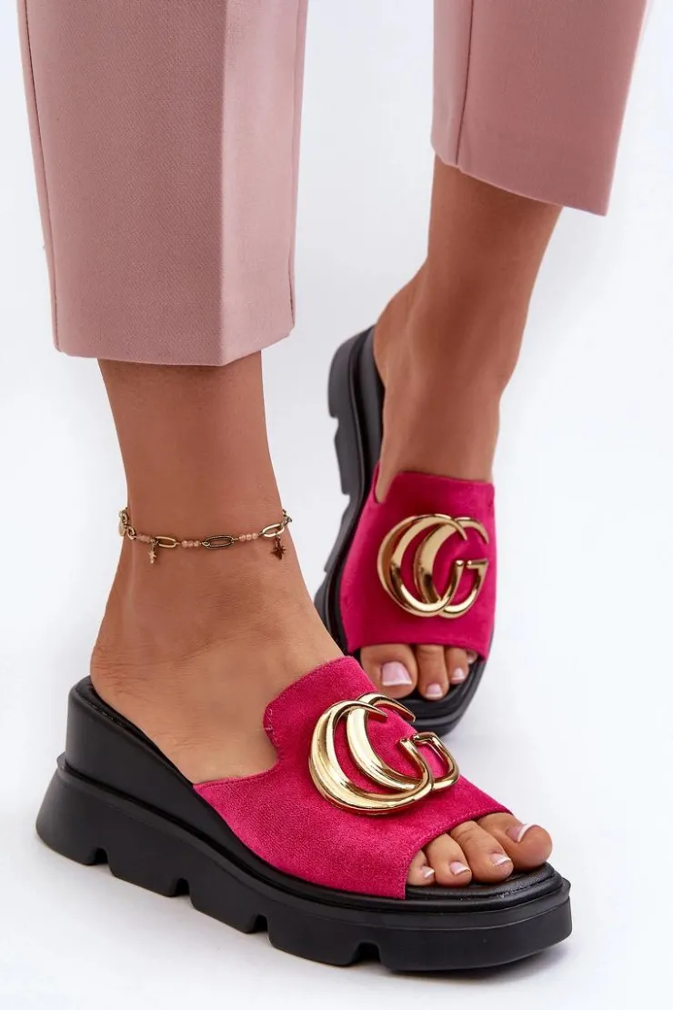 Buty damskie Vinceza Klapki Na Platformie|Klapki Damskie Klasyczne*Klapki Damskie Z Eko Zamszu Na Koturnie I Platformie Ze Złotą Ozdobą Vinceza 58295 Fuksja Różowy