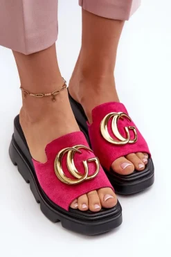 Buty damskie Vinceza Klapki Na Platformie|Klapki Damskie Klasyczne*Klapki Damskie Z Eko Zamszu Na Koturnie I Platformie Ze Złotą Ozdobą Vinceza 58295 Fuksja Różowy